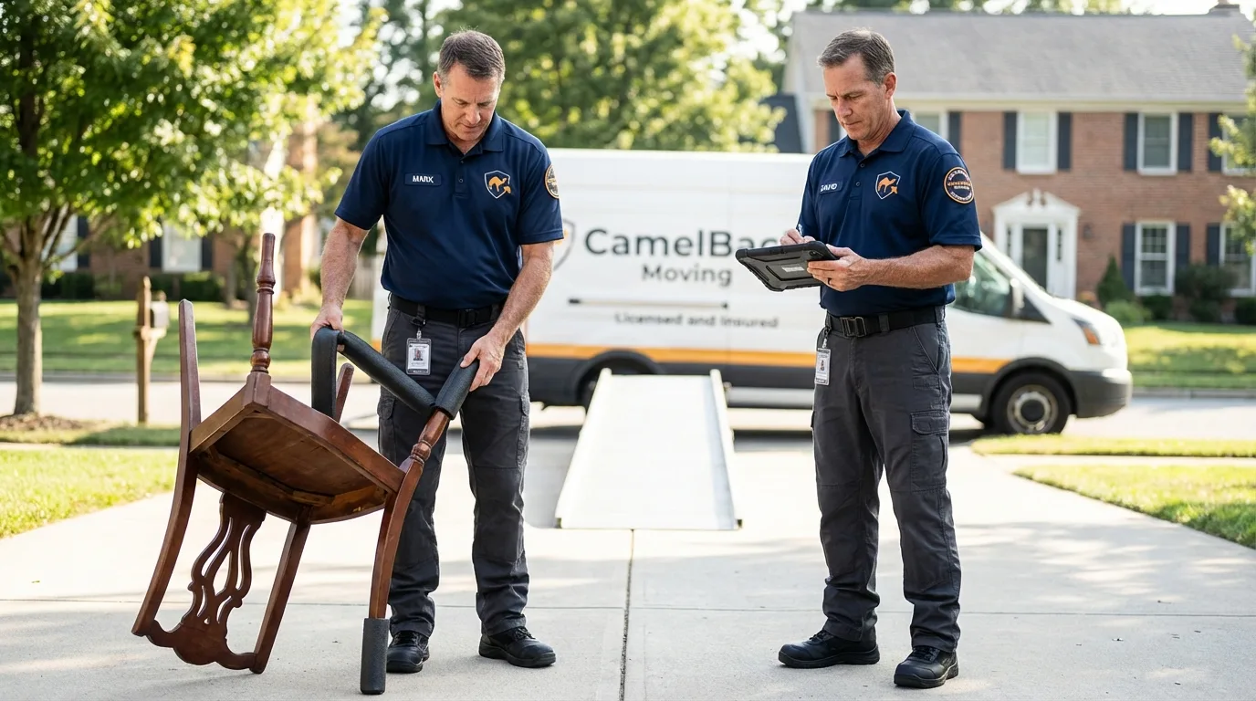 Movers inspecting furniture for damage prevention before loading in Elizabethton, TN